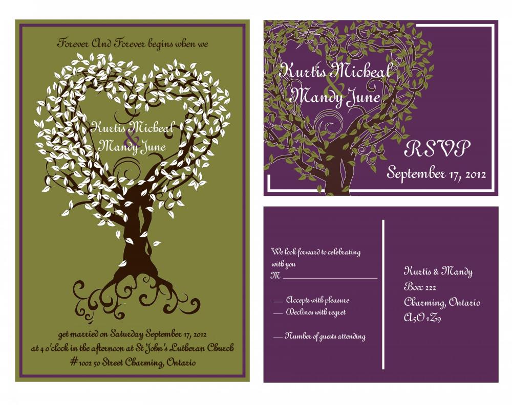 Budget Custom Wedding Invitations- and matching RSVP set , 50 sets